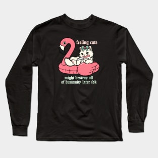 feeling cute kitty cat in flamingo floatie Long Sleeve T-Shirt